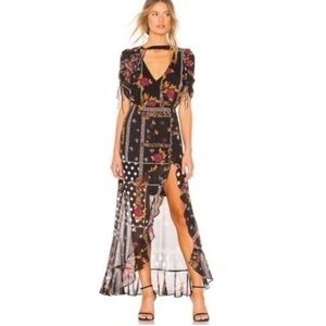For Love And Lemons x Revolve Stella Black Floral Maxi Size Medium